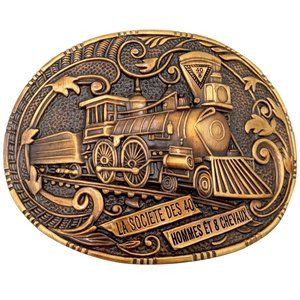 Steam Locomotive Train Belt Buckle Vintage Railroad Engine Forty And Eight Ameri